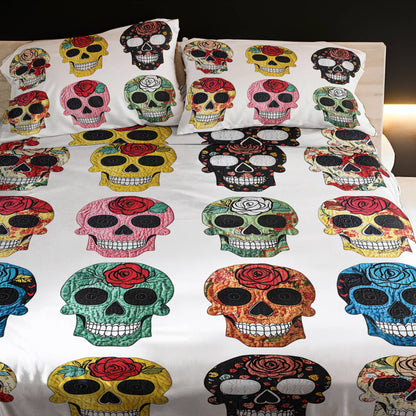 Pajabear 4-Piece Bed Sheet Set Colorful Sugar Skull Roses