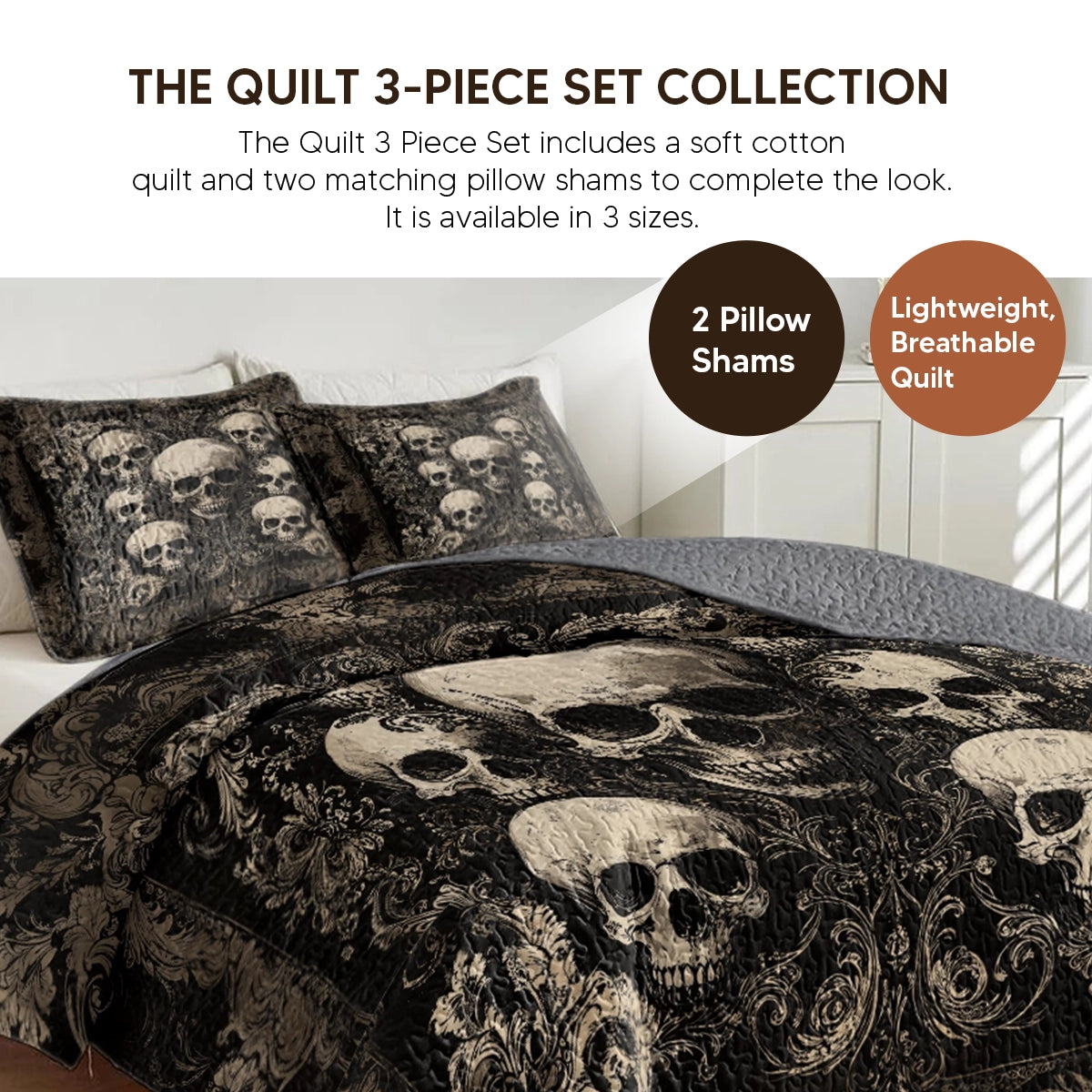 Pajabear Quilt 3-Piece Set Gothic Skull Majesty