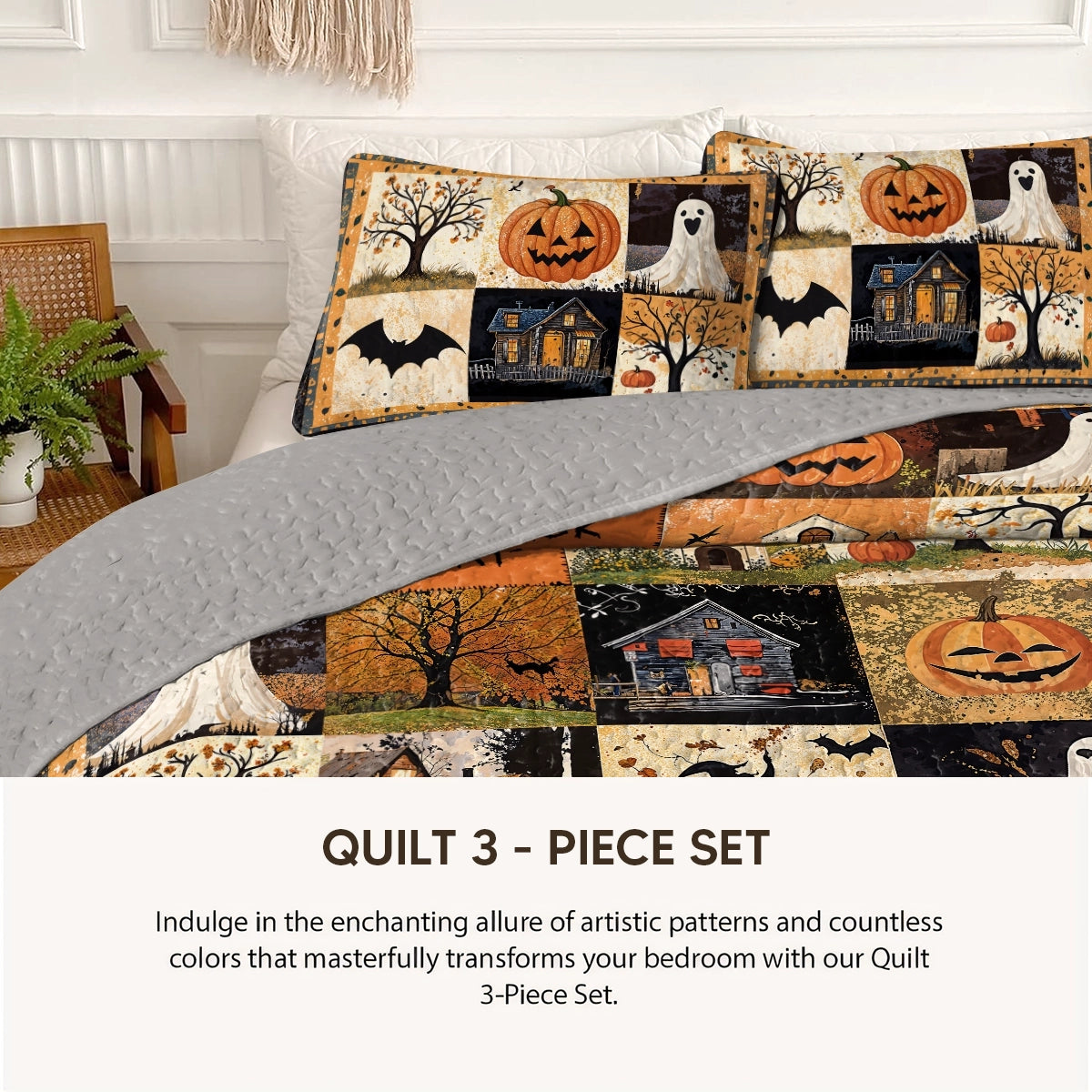 Pajabear Quilt 3-Piece Set Spooky Trick Or Treat Halloween