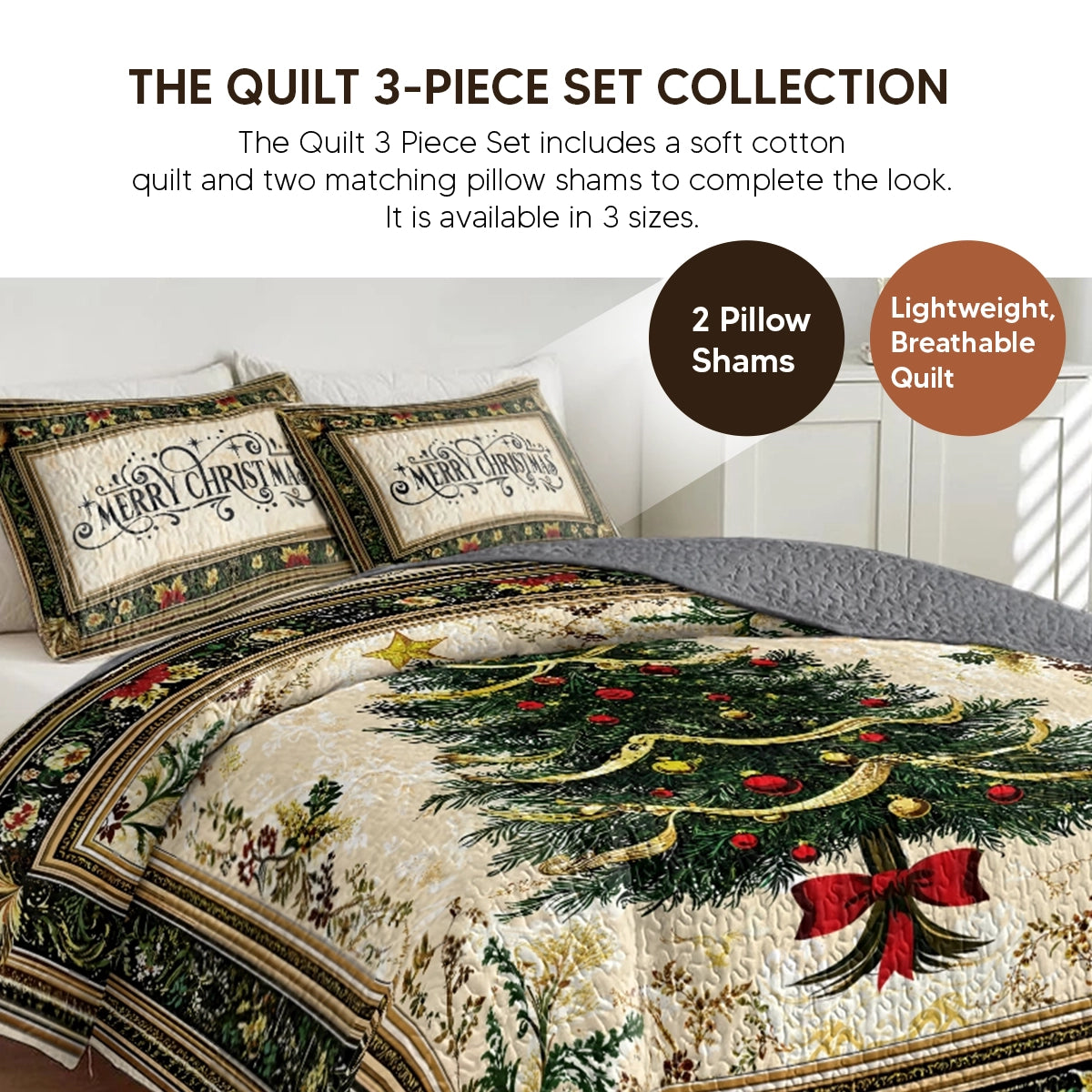 Pajabear Quilt 3-Piece Set Classic Christmas Tree