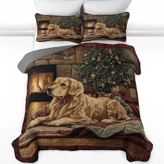 Pajabear Quilt 3-Piece Set Golden Retriever Christmas Eve