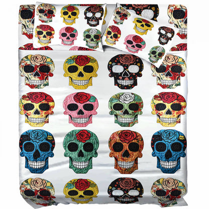 Pajabear 4-Piece Bed Sheet Set Colorful Sugar Skull Roses