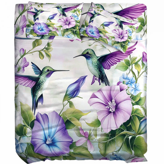 Pajabear 4-Piece Bed Sheet Set Charming Hummingbirds