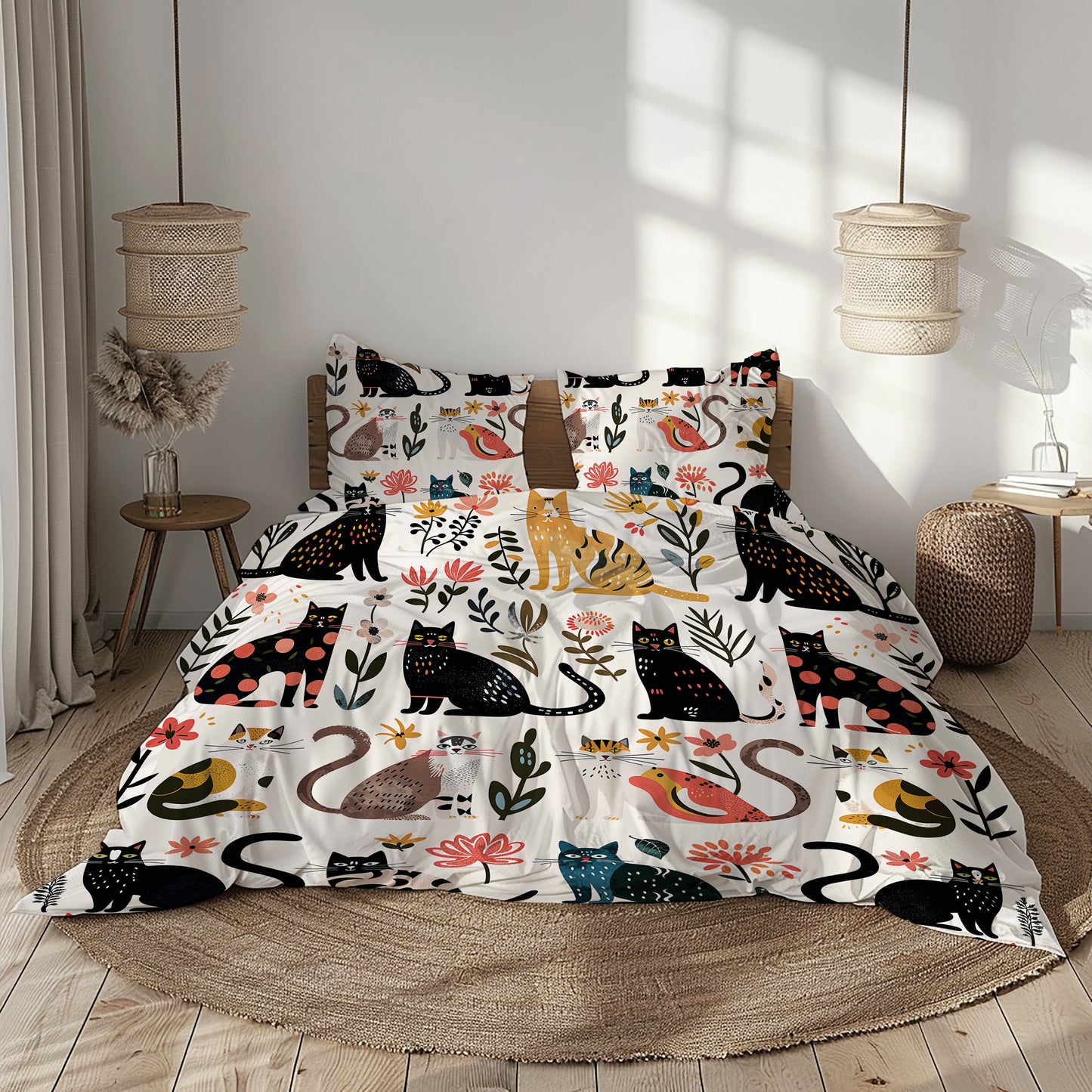 Pajabear 3 Pieces Duvet Cover Set Botanical Cat