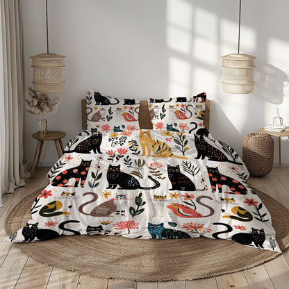 Pajabear 3 Pieces Duvet Cover Set Botanical Cat