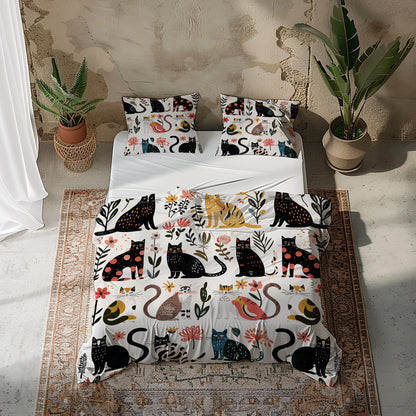 Pajabear 3 Pieces Duvet Cover Set Botanical Cat