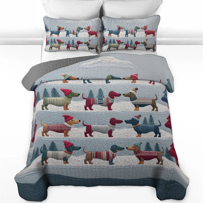 Pajabear Quilt 3-Piece Set Winter Dachshund Parade