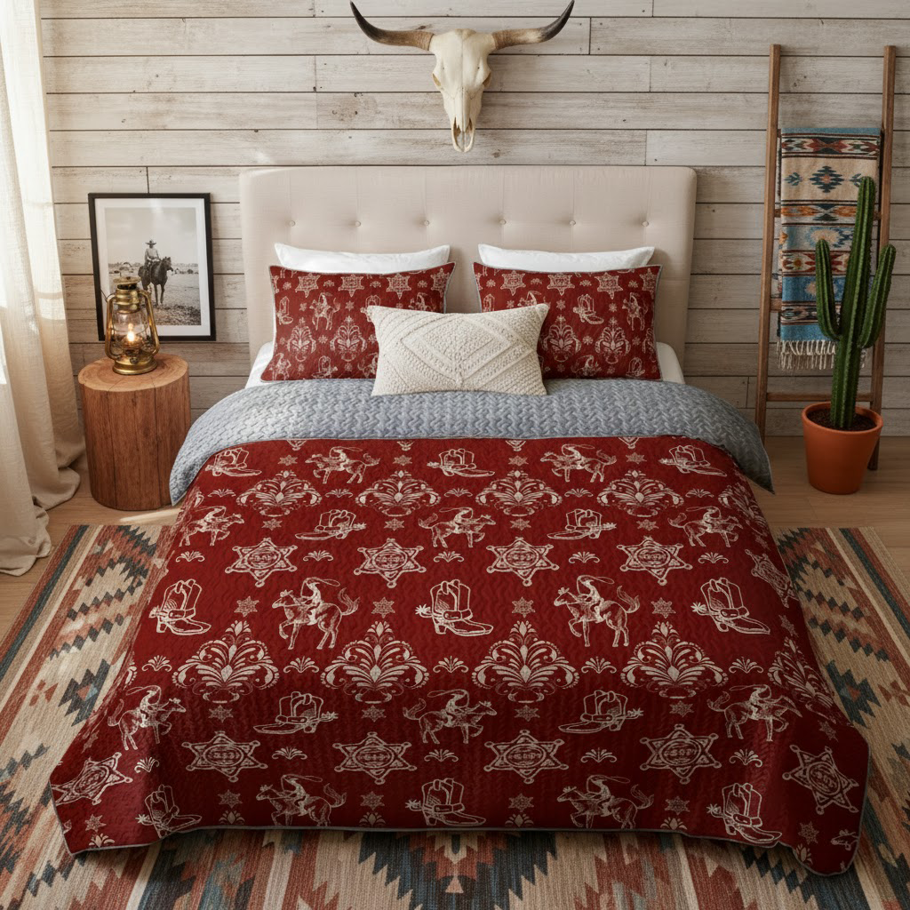 Pajabear Quilt 3-Piece Set Rodeo Rouge