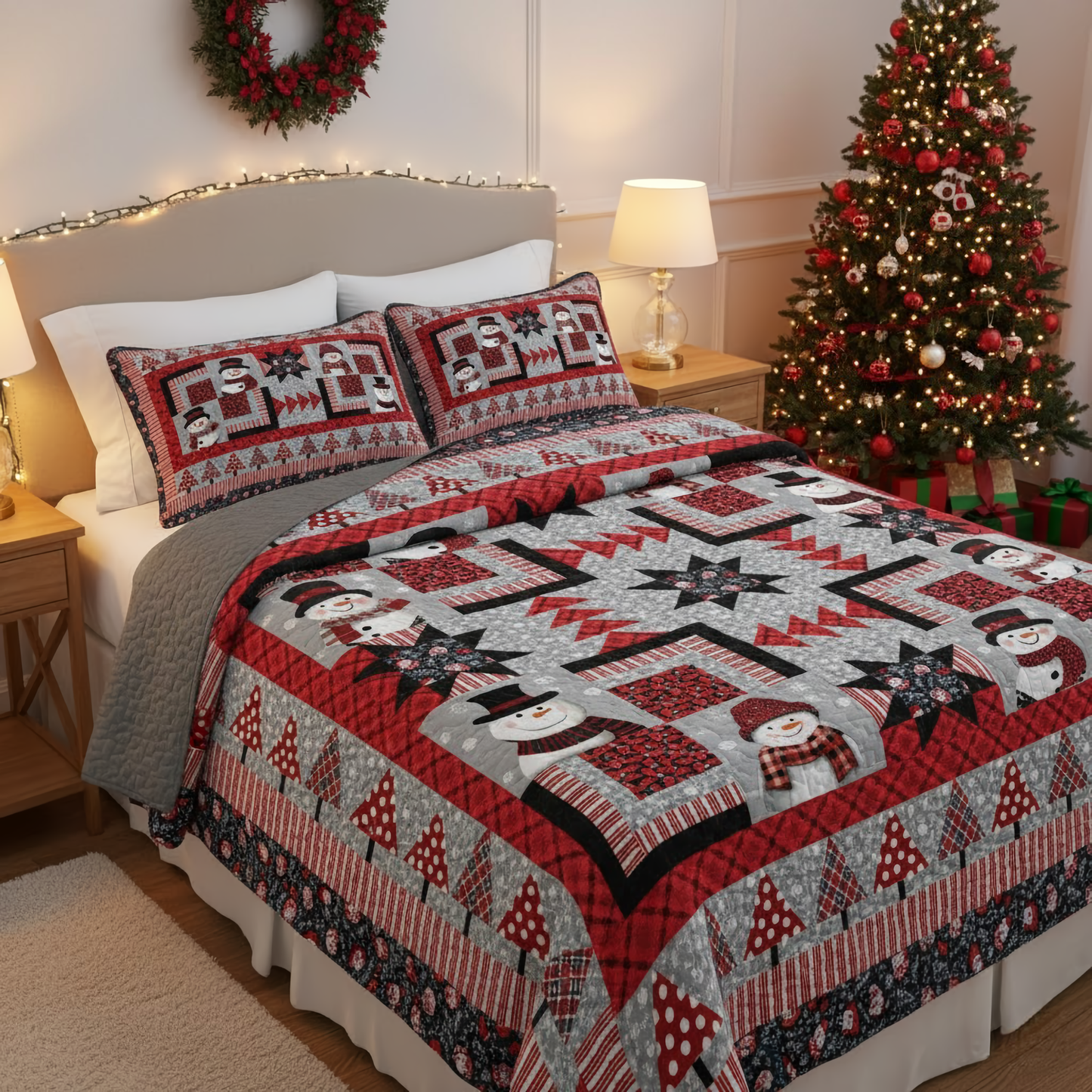 Pajabear Quilt 3-Piece Set Starry Snowmen Holiday
