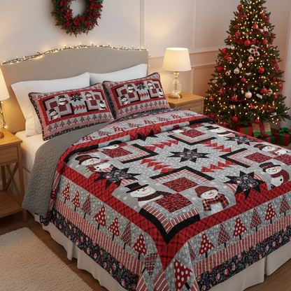 Pajabear Quilt 3-Piece Set Starry Snowmen Holiday