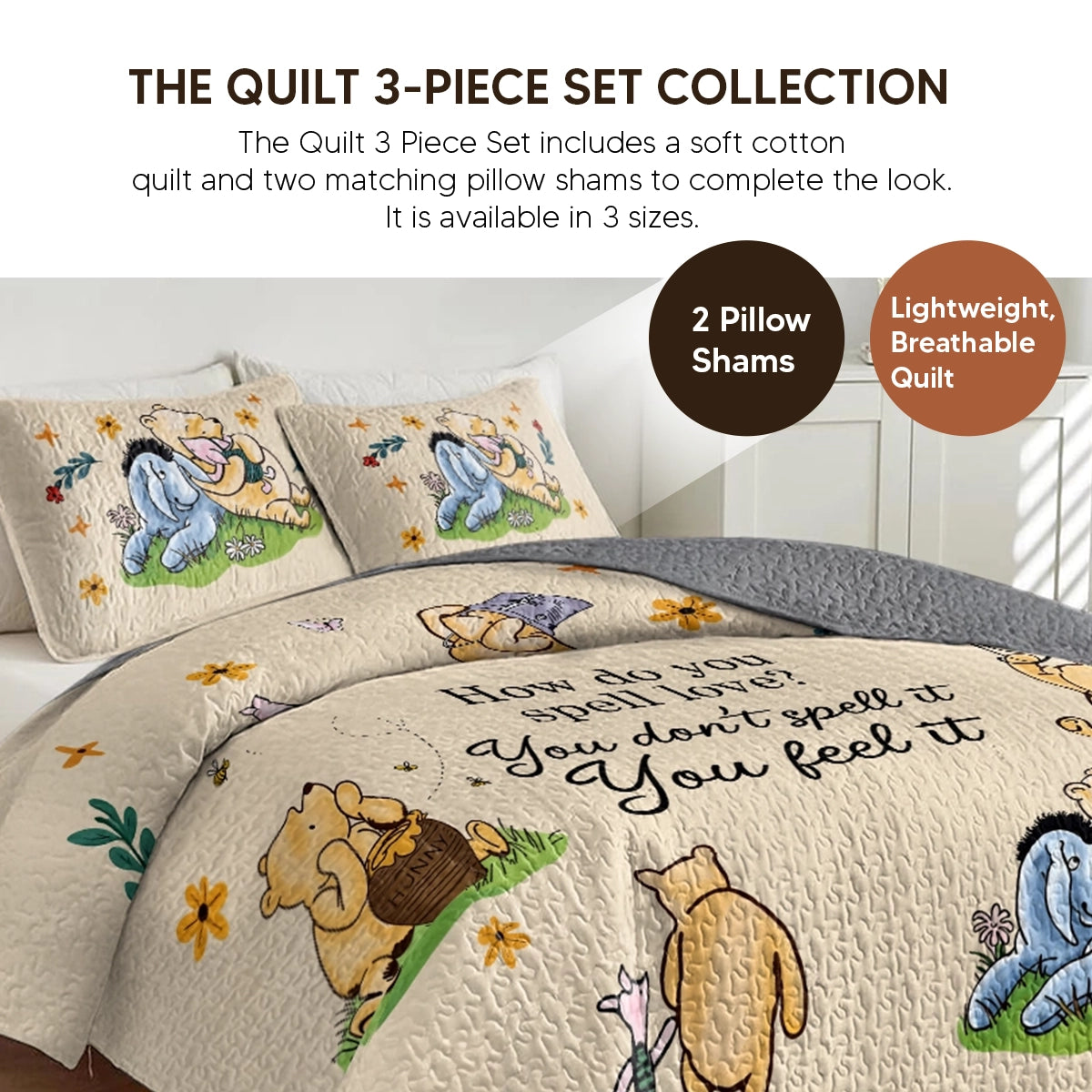 Pajabear Quilt 3-Piece Set Pooh The Love