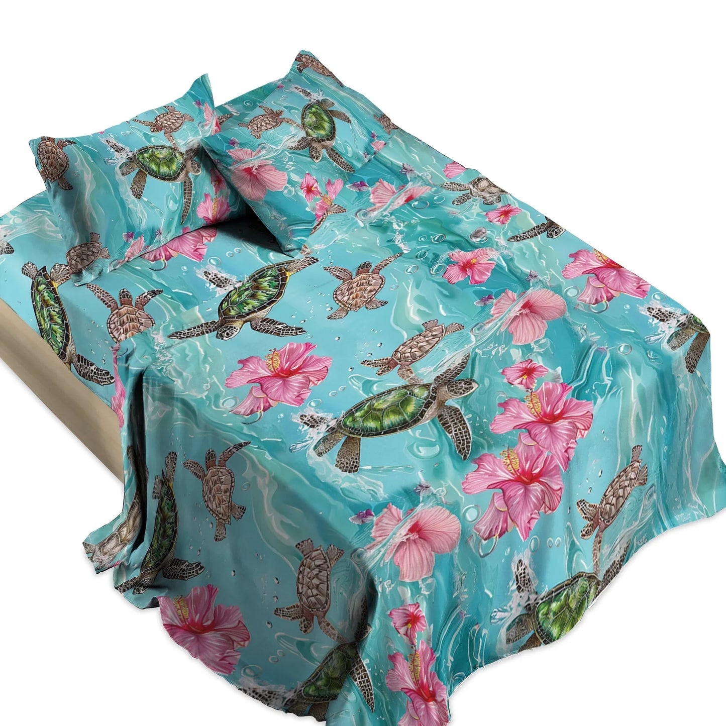 Pajabear 4-Piece Bed Sheet Set - Sea Turtle Hibiscus