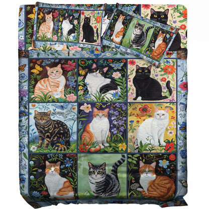 Pajabear 4-Piece Bed Sheet Set Floral Felines