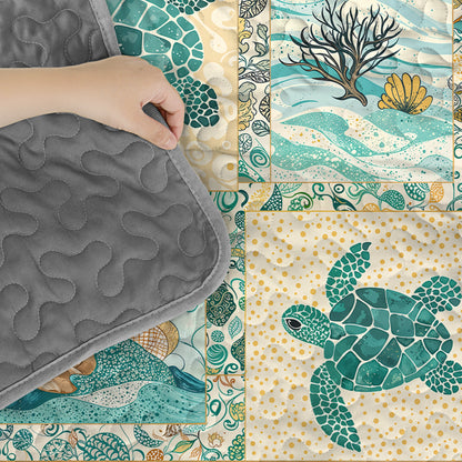 Pajabear Quilt 3-Piece Set AquaMarine Sea Turtle Patchwork