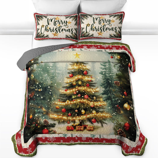 Pajabear Quilt 3-Piece Set Golden Glow Christmas Tree