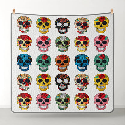 Pajabear Quilt 3-Piece Set Colorful Sugar Skull Roses
