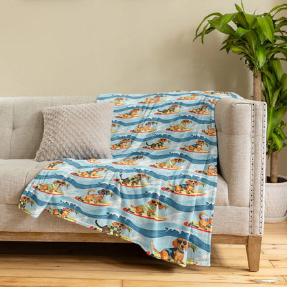 Dachshine Fleece Blanket Dachshund Surfing