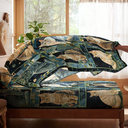 Pajabear 4-Piece Bed Sheet Set Cat Purrfect Companions