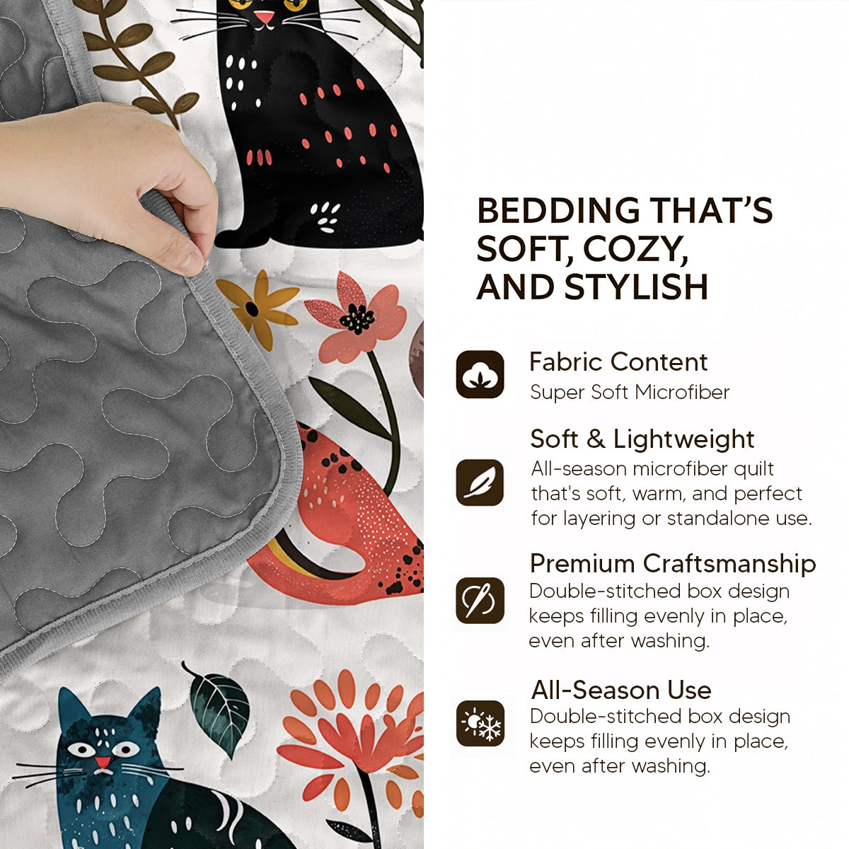 Pajabear Quilt 3-Piece Set Whimsical Cats