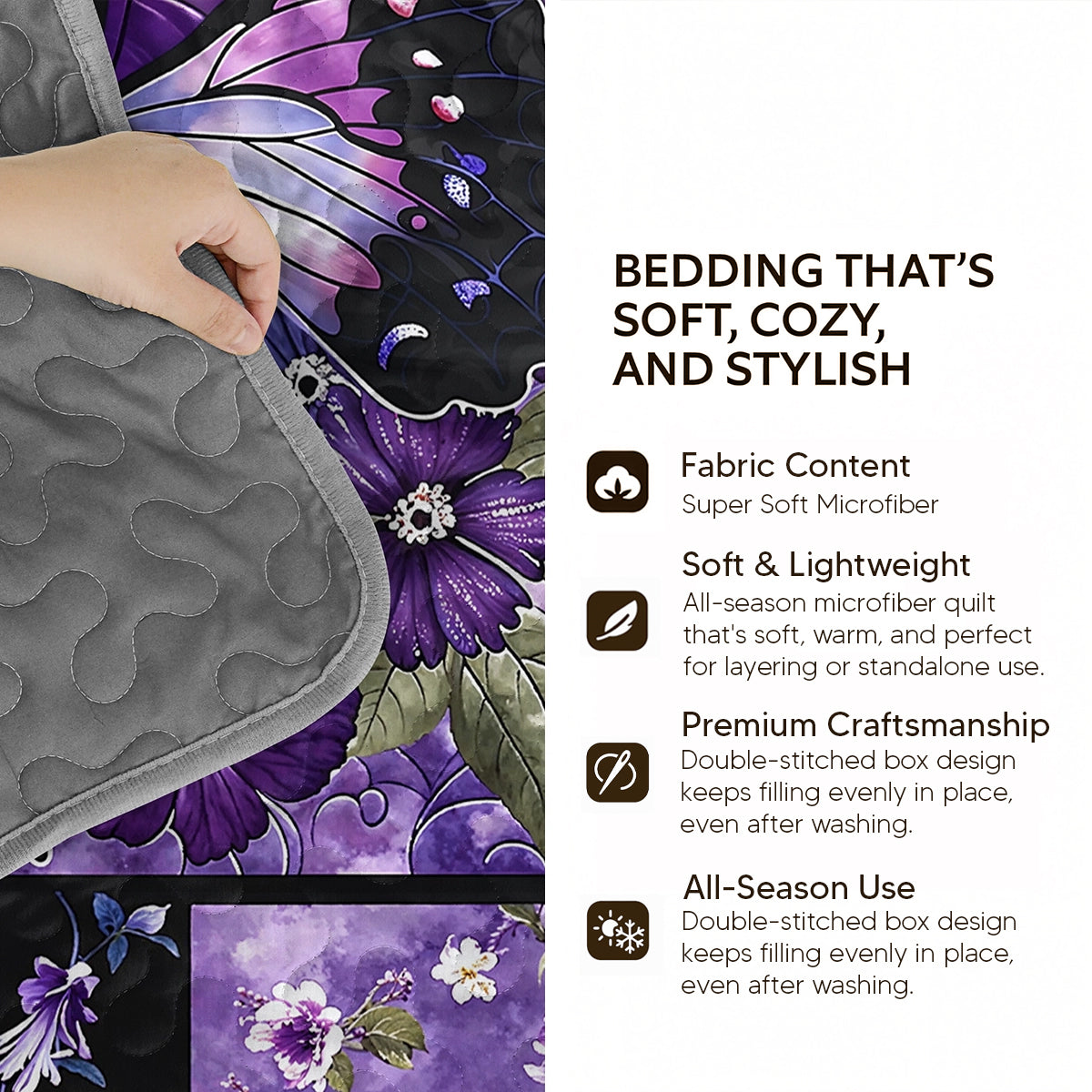 Pajabear Quilt 3-Piece Set Lavender Wings of Grace