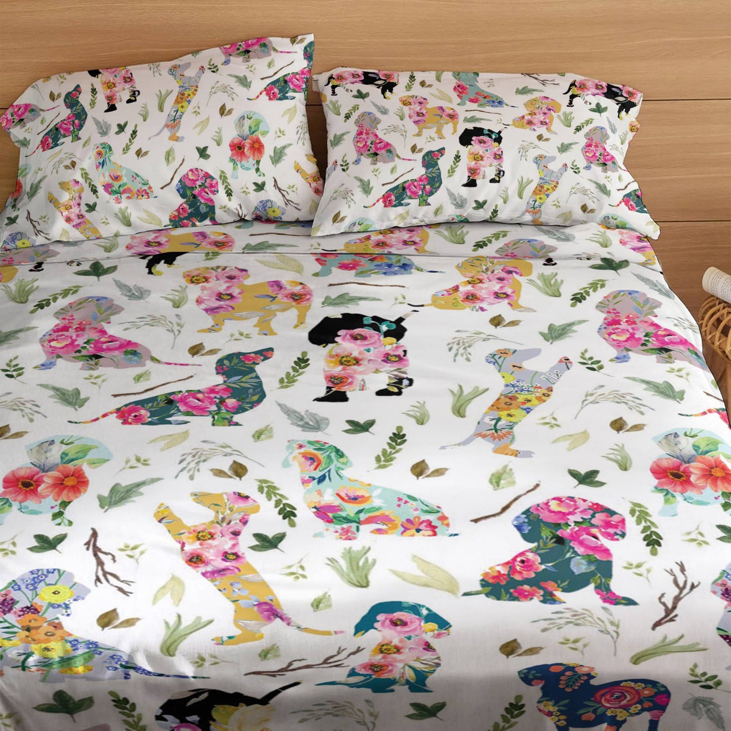 Pajabear 4-Piece Bed Sheet Set Dachshund Flower
