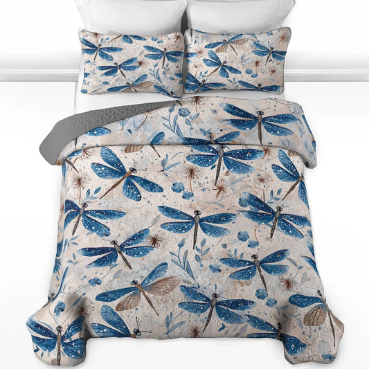 Pajabear Quilt 3-Piece Set Blue Dragonfly Whispers