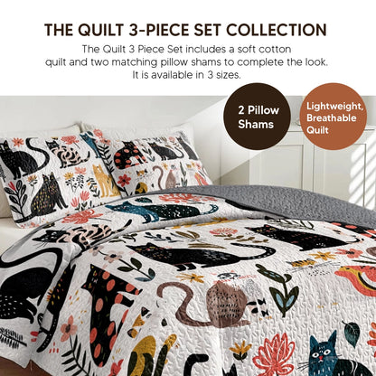 Pajabear Quilt 3-Piece Set Botanical Cat Bliss