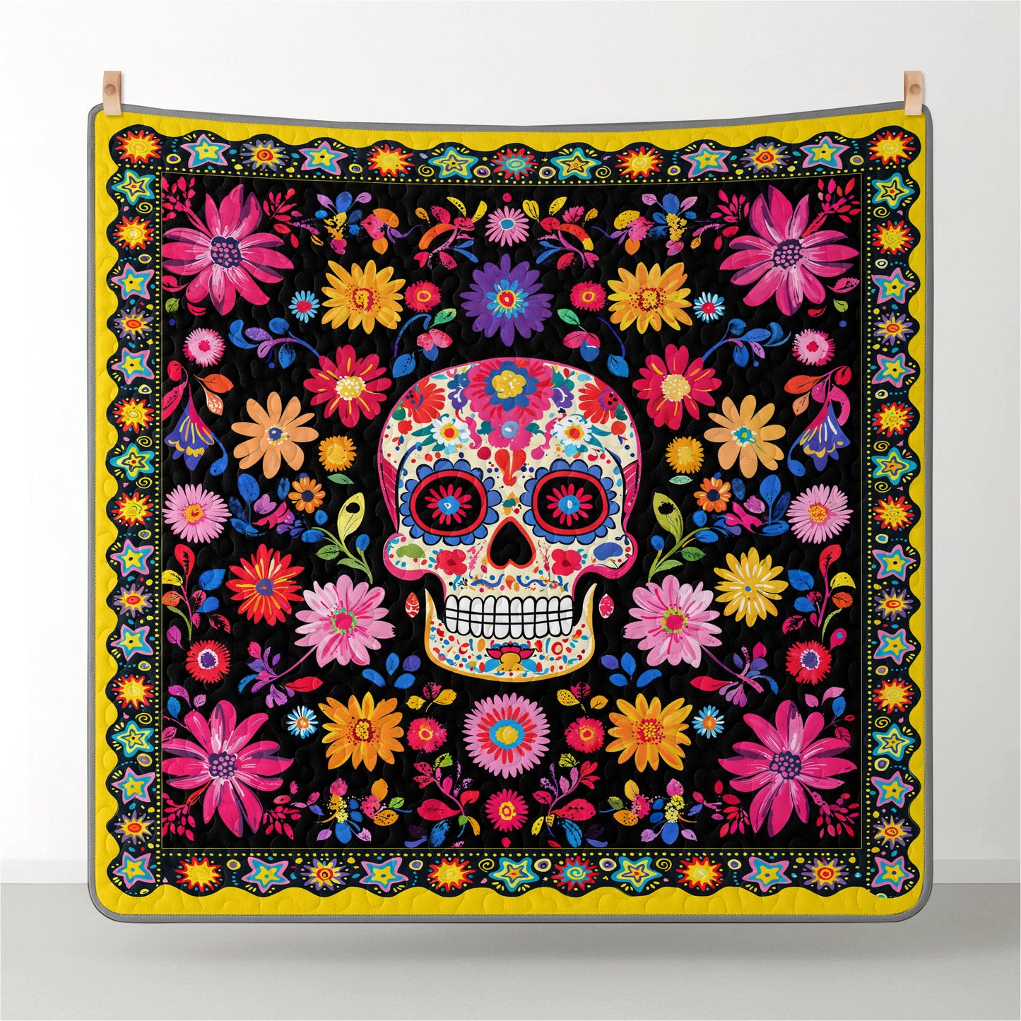 Pajabear Quilt 3-Piece Set Vibrant Skull Floral