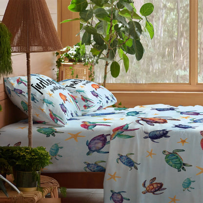 Pajabear 4-Piece Bed Sheet Set - Sea Turtle Go With The Flow