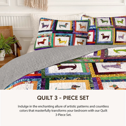 Pajabear Quilt 3-Piece Set Dachshund Friends