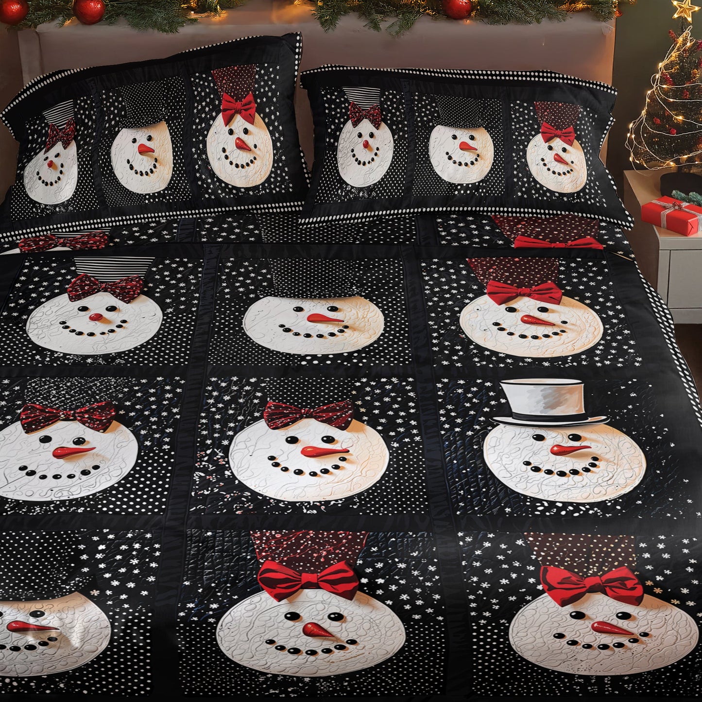Pajabear 4-Piece Bed Sheet Set - Elegant Snowman Bowtie