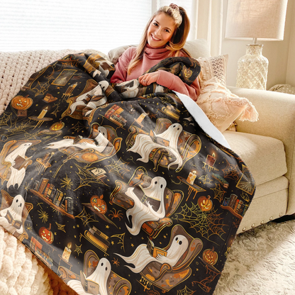Pajabear Fleece Blanket Halloween Ghostly Book Club