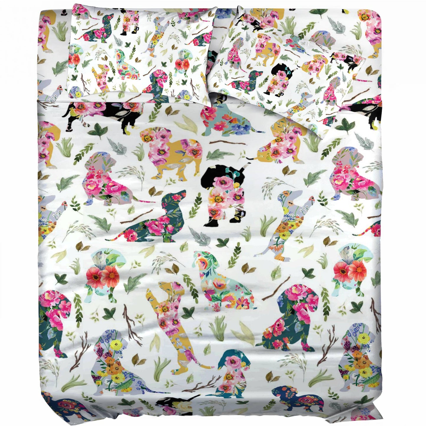 Pajabear 4-Piece Bed Sheet Set Dachshund Flower