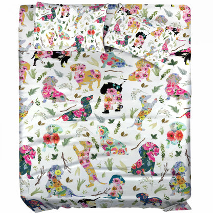 Pajabear 4-Piece Bed Sheet Set Dachshund Flower