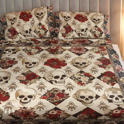 Pajabear 4-Piece Bed Sheet Set Elegent Skull Roses