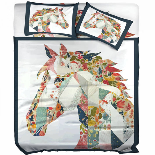 Pajabear 4-Piece Bed Sheet Set Charming Floral Horse