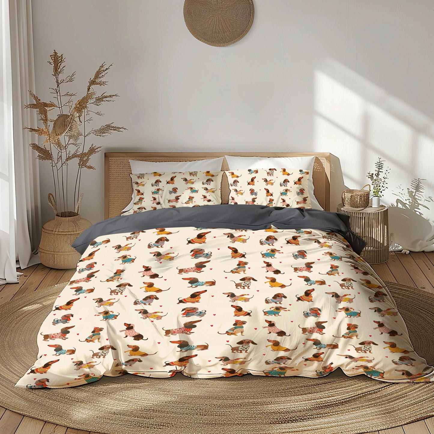 Pajabear 3 Pieces Duvet Cover Set Dachshund Fashion