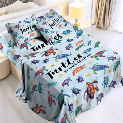 Pajabear 4-Piece Bed Sheet Set - Sea Turtle Go With The Flow