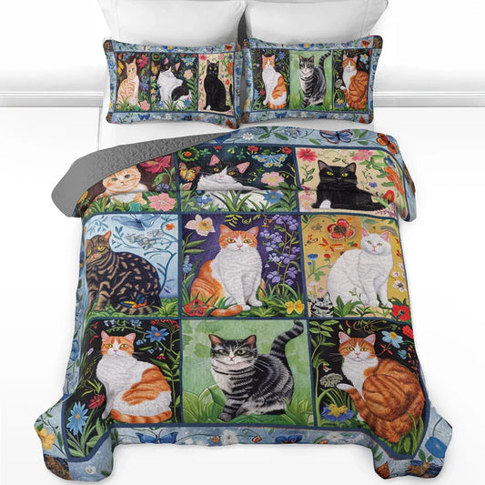 Pajabear Quilt 3-Piece Set Cat Floral Felines