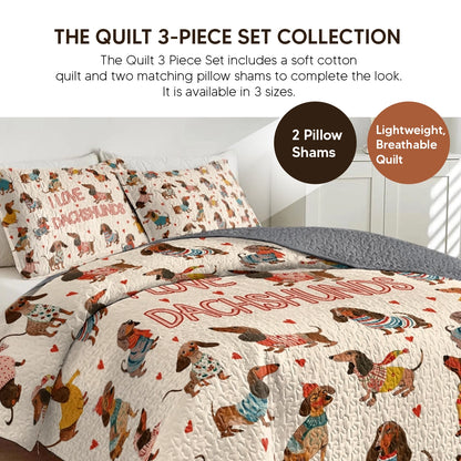 Pajabear Quilt 3-Piece Set Dachshund Lovely Delight