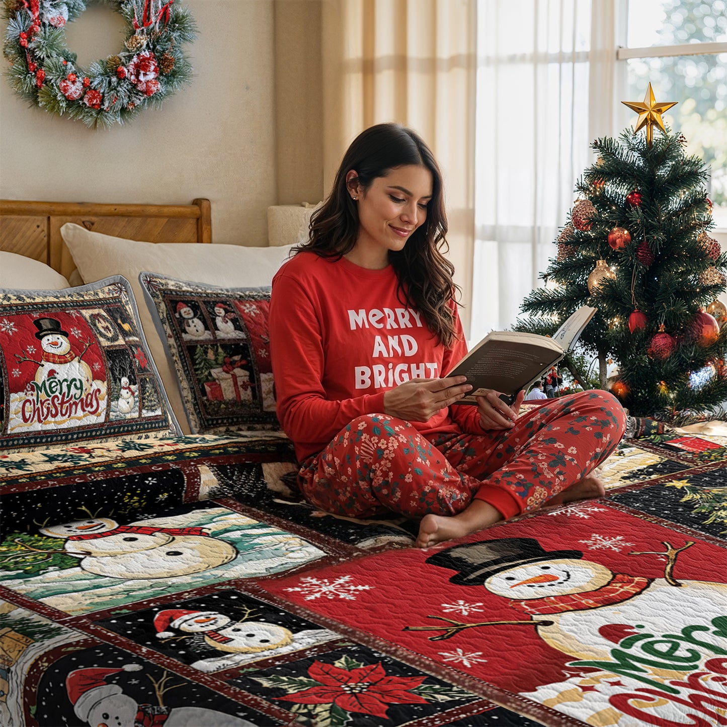 Pajabear Quilt 3-Piece Set Snowman's Cozy Christmas