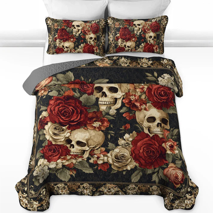 Pajabear Quilt 3-Piece Set Skull Crimson Shadows
