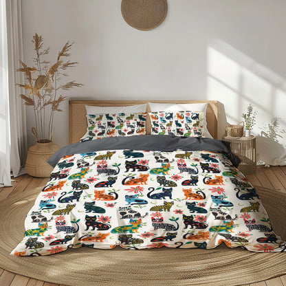 Pajabear 3 Pieces Duvet Cover Set Cat Playful Paws