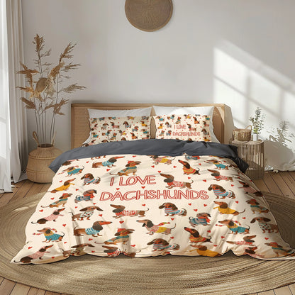 Pajabear 3 Pieces Duvet Cover Set Dachshund Lovely Delight