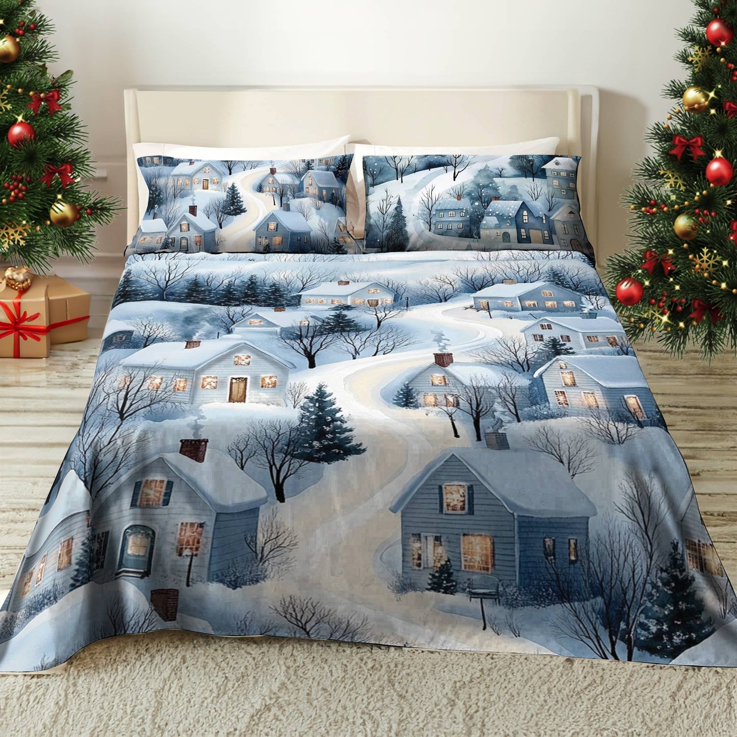 Pajabear 4-Piece Bed Sheet Set Winter Village