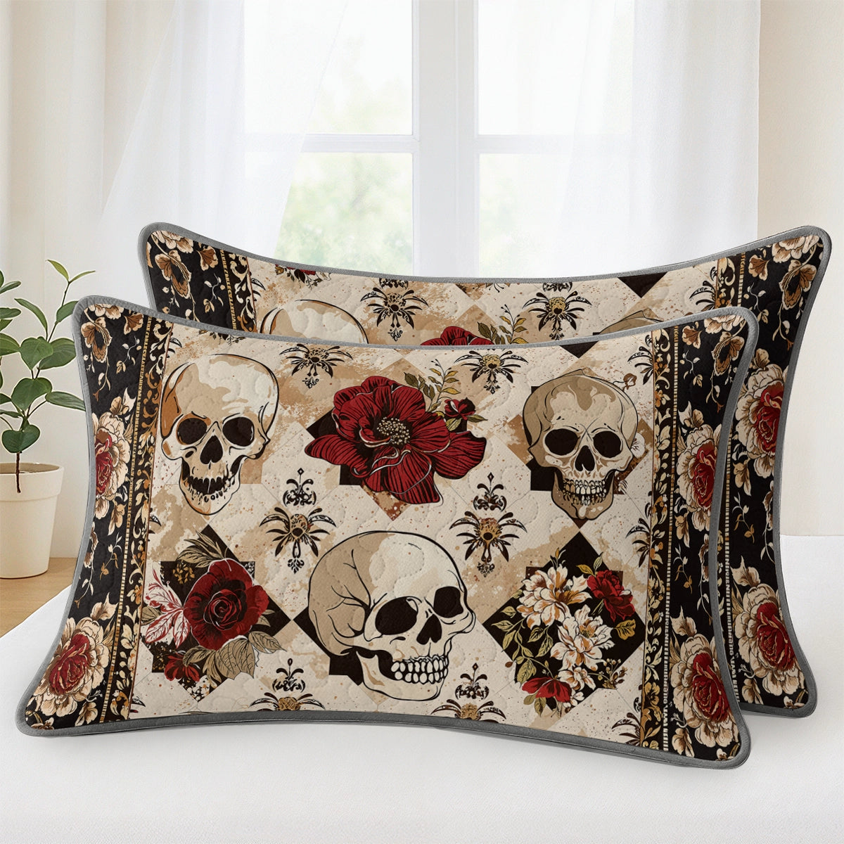Pajabear Quilt 3-Piece Set Elegent Skull Roses