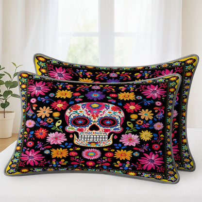 Pajabear Quilt 3-Piece Set Vibrant Skull Floral