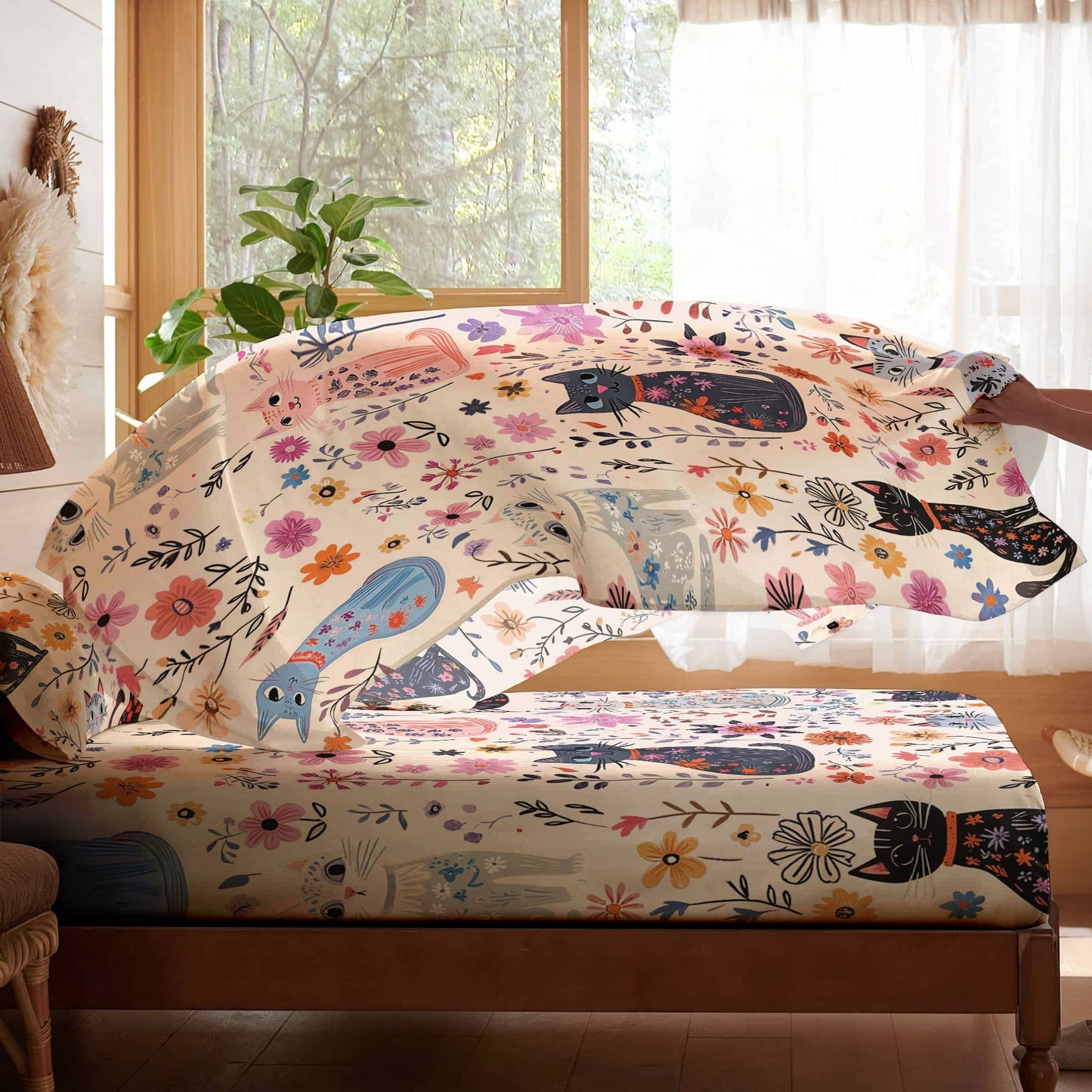 Pajabear 4-Piece Bed Sheet Set Catty Blooms