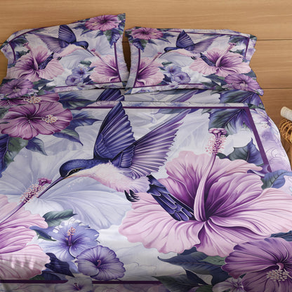 Pajabear 4-Piece Bed Sheet Set Hummingbird With Hibicus Flowers
