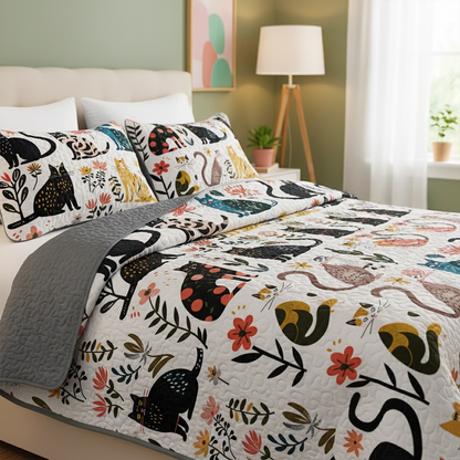 Pajabear Quilt 3-Piece Set Botanical Cat Bliss